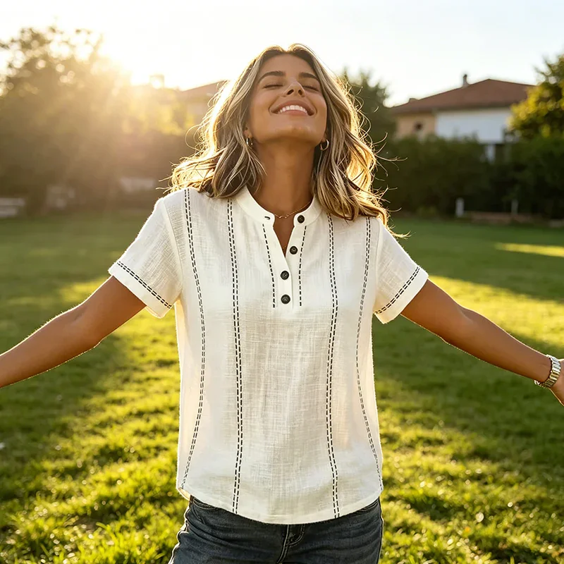 👚 50% OFF NOW! 🌿 Women's Casual Short Sleeve Top – Breathable, Relaxed Fit & Unique Stitch Detail ✨