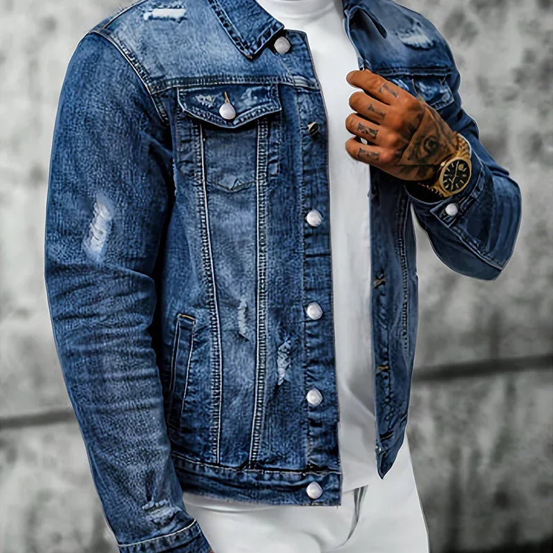 ⏰🔥LIMITED TIME 50% OFF!🔥50K+ SOLD!Men's Casual Vintage-Wash Distressed Denim Jacket