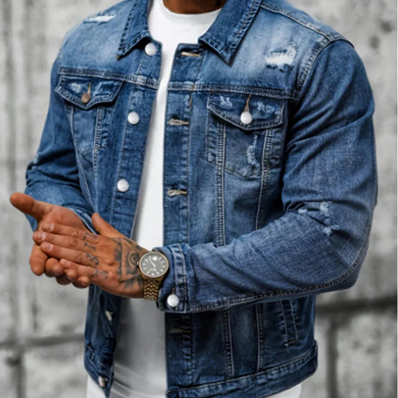 ⏰🔥LIMITED TIME 50% OFF!🔥50K+ SOLD!Men's Casual Vintage-Wash Distressed Denim Jacket