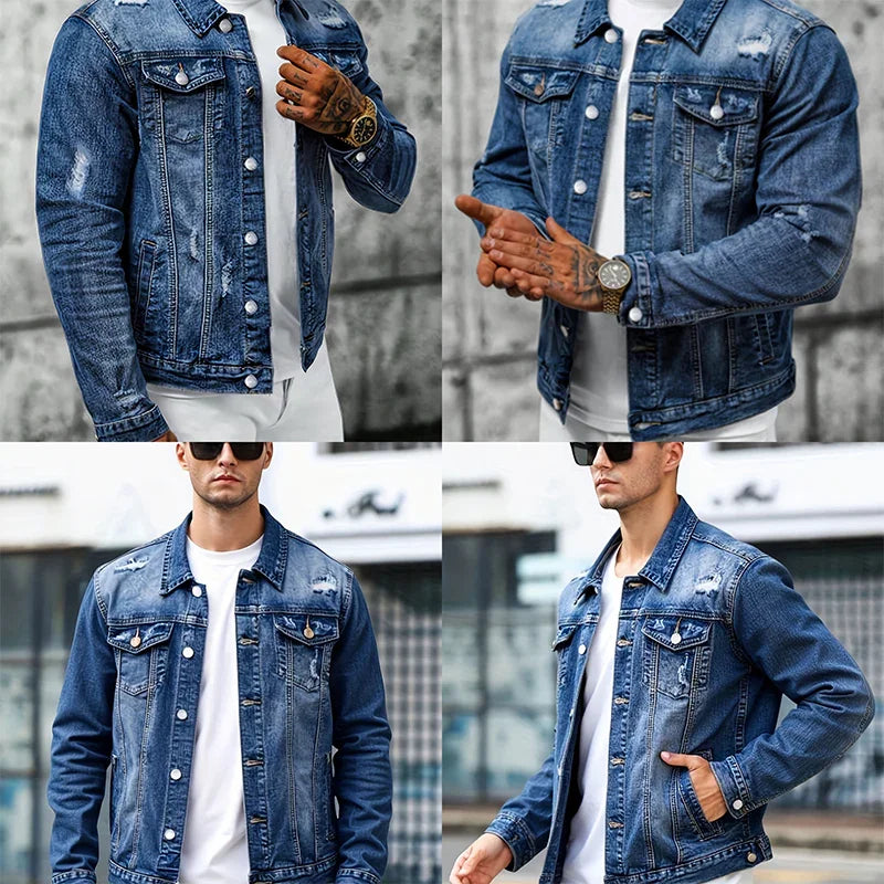 ⏰🔥LIMITED TIME 50% OFF!🔥50K+ SOLD!Men's Casual Vintage-Wash Distressed Denim Jacket
