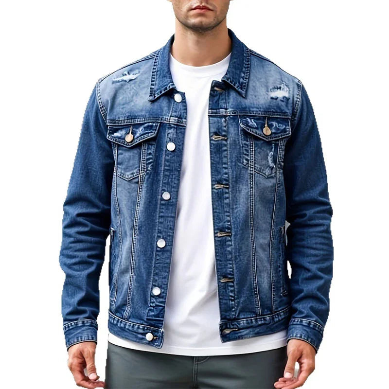 ⏰🔥LIMITED TIME 50% OFF!🔥50K+ SOLD!Men's Casual Vintage-Wash Distressed Denim Jacket