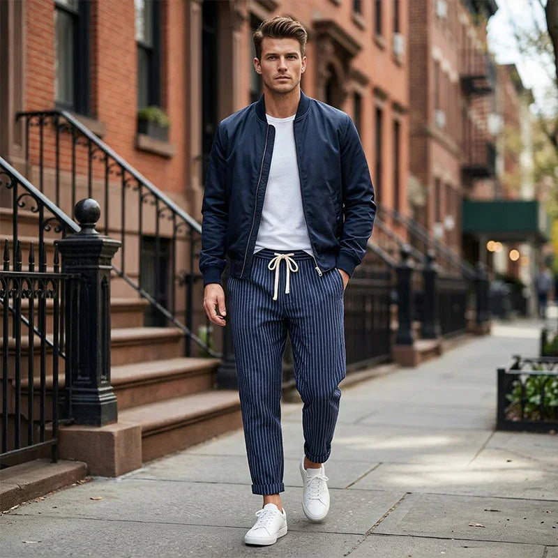 👖 50% OFF NOW! 🌿 Men's Linen Pants – Striped & Cropped – Elastic Waist & Drawstring – Breathable Summer Trousers 🏖️
