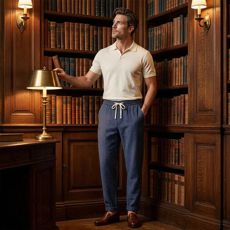 👖 50% OFF NOW! 🌿 Men's Linen Pants – Striped & Cropped – Elastic Waist & Drawstring – Breathable Summer Trousers 🏖️