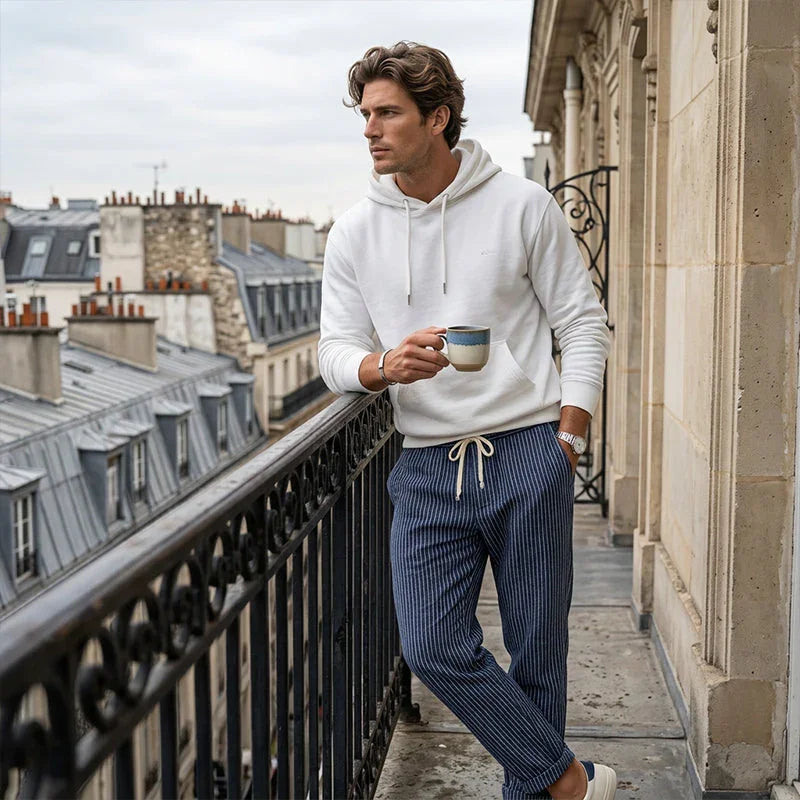 👖 50% OFF NOW! 🌿 Men's Linen Pants – Striped & Cropped – Elastic Waist & Drawstring – Breathable Summer Trousers 🏖️