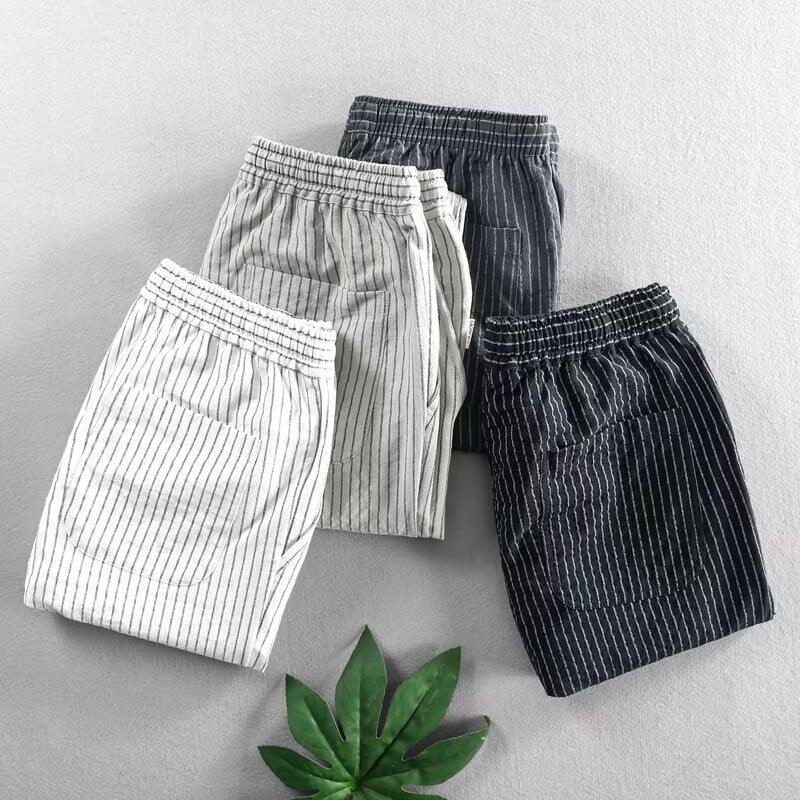 👖 50% OFF NOW! 🌿 Men's Linen Pants – Striped & Cropped – Elastic Waist & Drawstring – Breathable Summer Trousers 🏖️