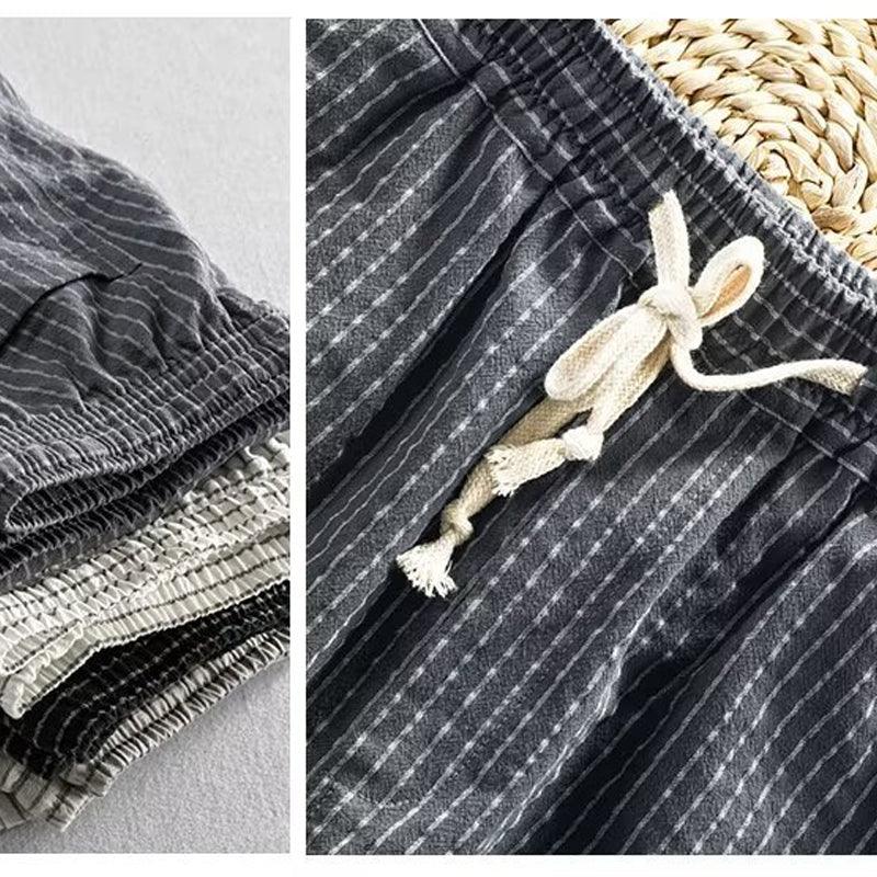 👖 50% OFF NOW! 🌿 Men's Linen Pants – Striped & Cropped – Elastic Waist & Drawstring – Breathable Summer Trousers 🏖️