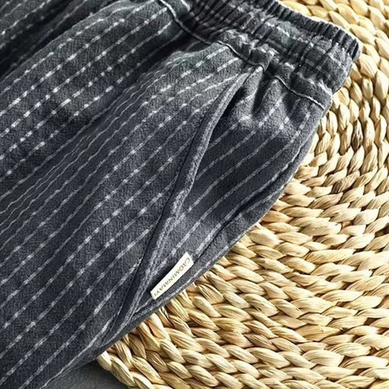 👖 50% OFF NOW! 🌿 Men's Linen Pants – Striped & Cropped – Elastic Waist & Drawstring – Breathable Summer Trousers 🏖️