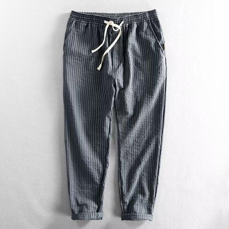 👖 50% OFF NOW! 🌿 Men's Linen Pants – Striped & Cropped – Elastic Waist & Drawstring – Breathable Summer Trousers 🏖️