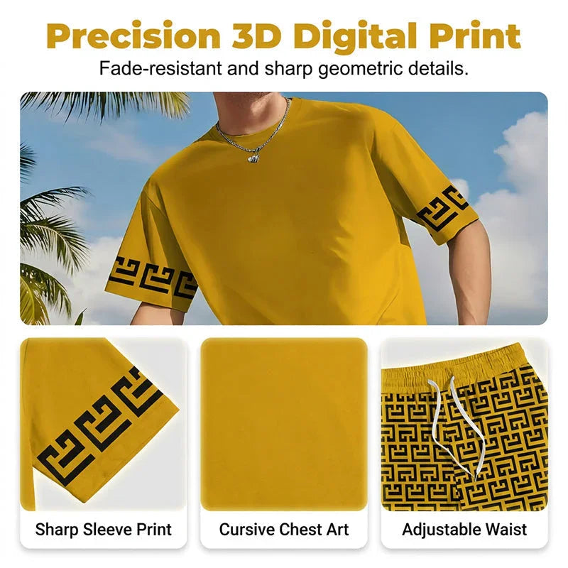 ⏳Time-Limited Special⏰Men's Tracksuit Set – Yellow, Graphic, Quick-Dry, Summer