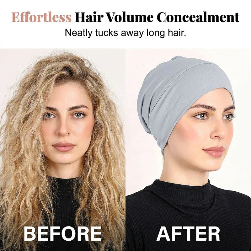 👒 Buy 1 Get 1 FREE!🌸 Soft Stretch Turban Cap – Milk Silk Fabric & Anti-Slip Fit – Hair Volume Concealer – Multi-Use Under Scarf 🧣