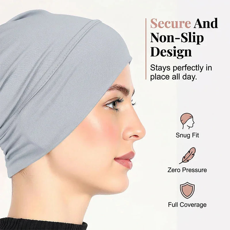 👒 Buy 1 Get 1 FREE!🌸 Soft Stretch Turban Cap – Milk Silk Fabric & Anti-Slip Fit – Hair Volume Concealer – Multi-Use Under Scarf 🧣