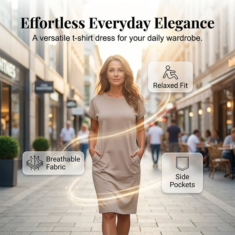 ⏳Limited-time 50% off⏰Women's T-Shirt Dress – Soft, Pockets, Effortless Midi👗