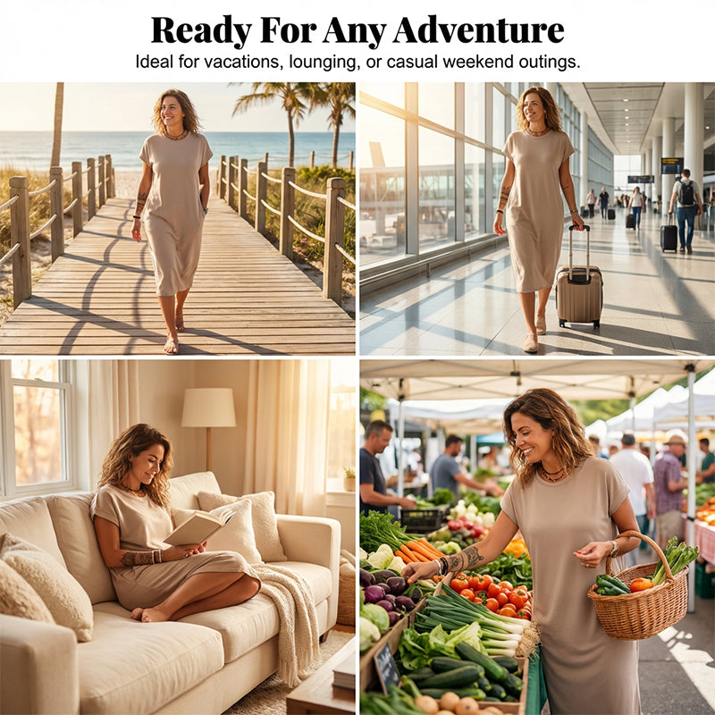 ⏳Limited-time 50% off⏰Women's T-Shirt Dress – Soft, Pockets, Effortless Midi👗