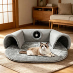 🐱 LIMITED-TIME 50% OFF! ✨ 2-in-1 Cat Tunnel Bed – Plush, Foldable, Collapsible 🎾