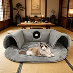 🐱 LIMITED-TIME 50% OFF! ✨ 2-in-1 Cat Tunnel Bed – Plush, Foldable, Collapsible 🎾