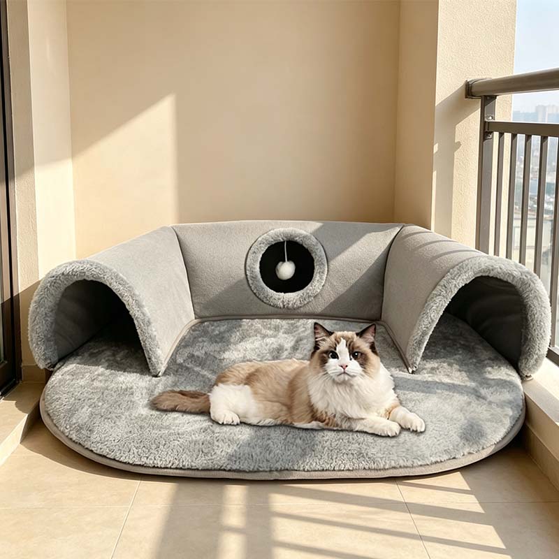 🐱 LIMITED-TIME 50% OFF! ✨ 2-in-1 Cat Tunnel Bed – Plush, Foldable, Collapsible 🎾
