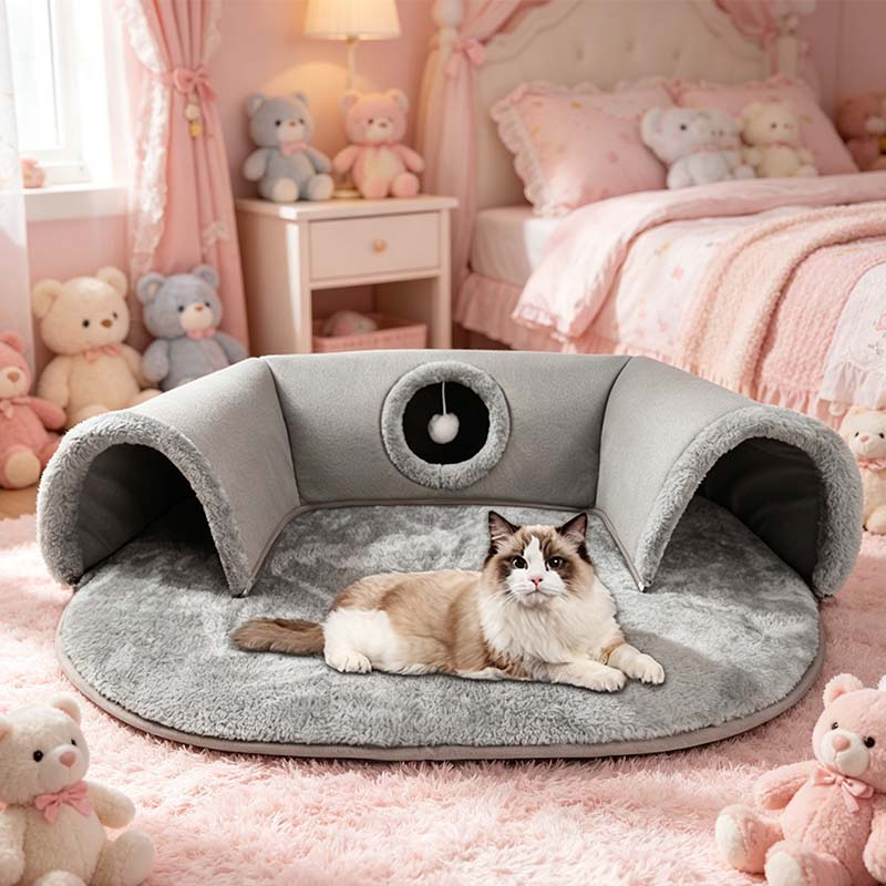 🐱 LIMITED-TIME 50% OFF! ✨ 2-in-1 Cat Tunnel Bed – Plush, Foldable, Collapsible 🎾