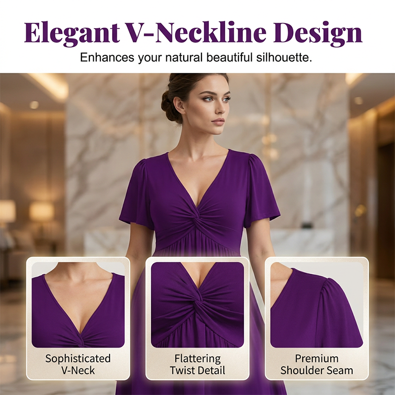 👗 50% OFF NOW! 🌸 Elegant V-Neck Twist Front Dress with Pockets – Flattering ruched waist, breathable & flowy – perfect for work, weddings or date nights – chic and functional 💃