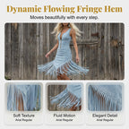 🤠 LIMITED-TIME 50% OFF! ✨ Retro Western Tassel Sleeveless Slim Dress – Fringe Hem, Front Zipper, Cowgirl Style 🌵