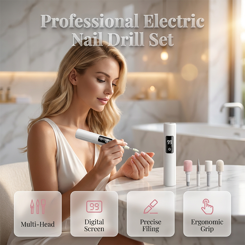 💅Professional Electric Nail Polisher – Smooths thick nails, 99-speed display. Multiple heads for shaping & buffing. 💎