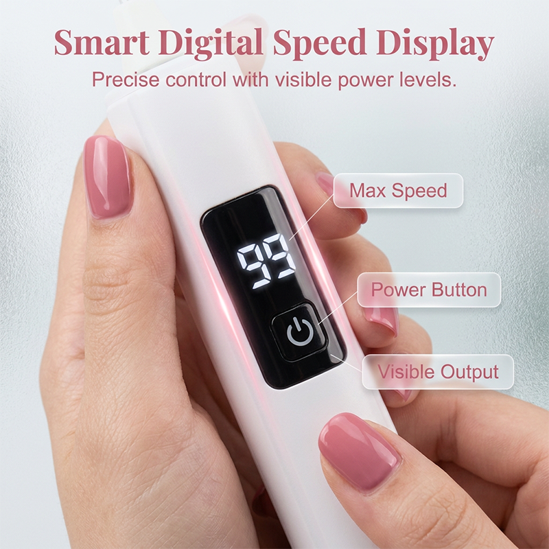 💅Professional Electric Nail Polisher – Smooths thick nails, 99-speed display. Multiple heads for shaping & buffing. 💎