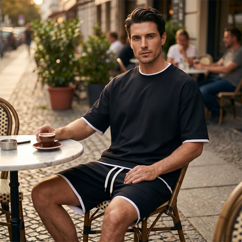 🎉 LIMITED TIME 50% OFF! 👕 Men's Waffle Knit T-Shirt & Shorts Set – Cooling Sensation Fabric & Relaxed Fit Design 💙