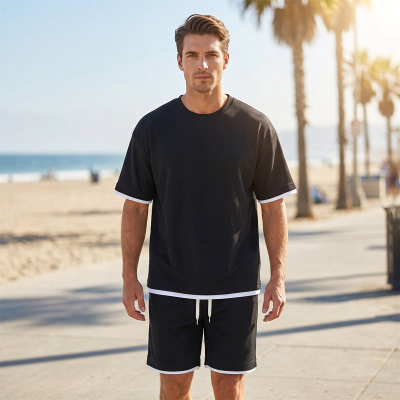 🎉 LIMITED TIME 50% OFF! 👕 Men's Waffle Knit T-Shirt & Shorts Set – Cooling Sensation Fabric & Relaxed Fit Design 💙