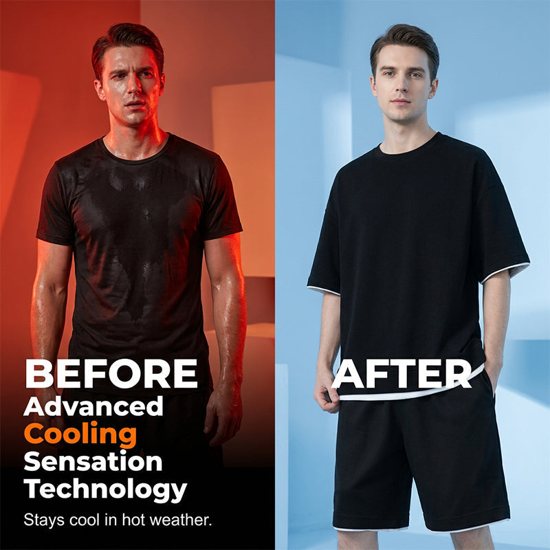🎉 LIMITED TIME 50% OFF! 👕 Men's Waffle Knit T-Shirt & Shorts Set – Cooling Sensation Fabric & Relaxed Fit Design 💙