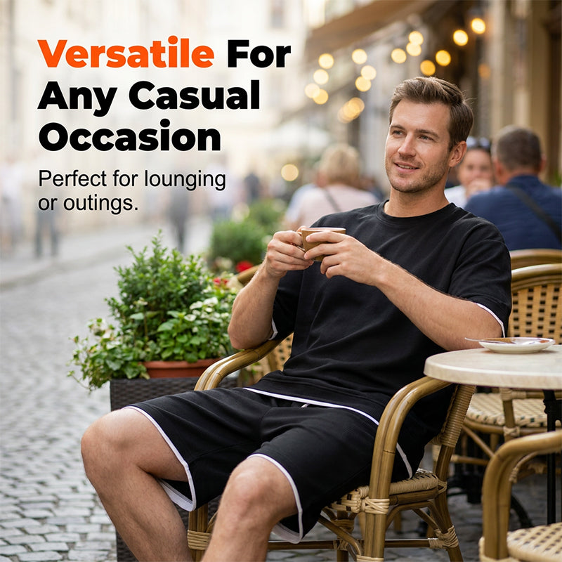 🎉 LIMITED TIME 50% OFF! 👕 Men's Waffle Knit T-Shirt & Shorts Set – Cooling Sensation Fabric & Relaxed Fit Design 💙