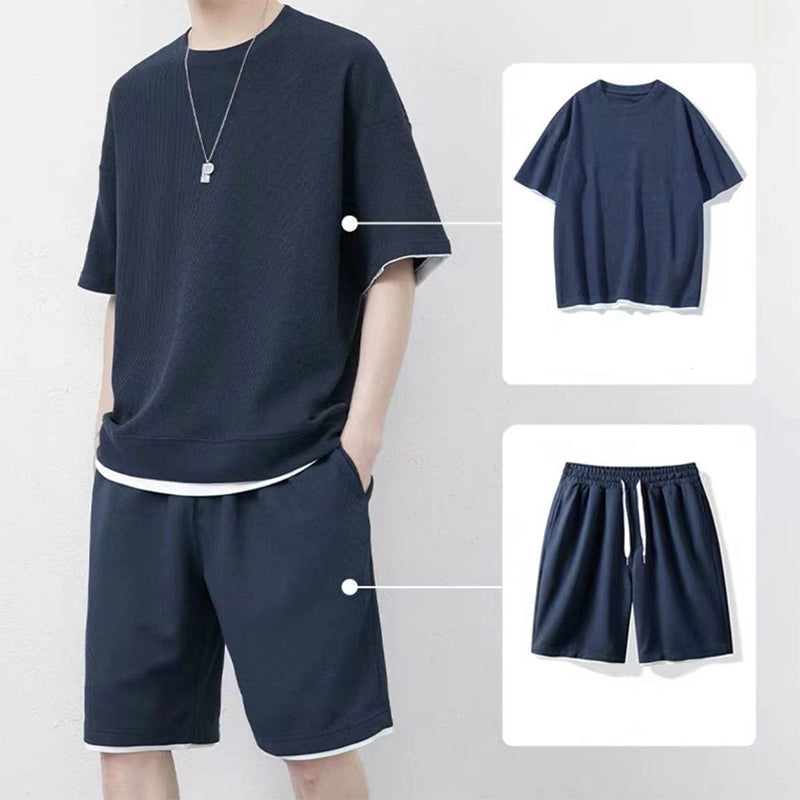 🎉 LIMITED TIME 50% OFF! 👕 Men's Waffle Knit T-Shirt & Shorts Set – Cooling Sensation Fabric & Relaxed Fit Design 💙