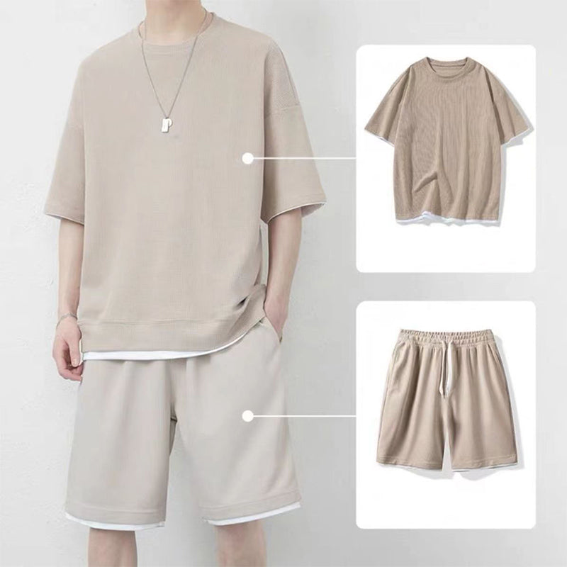 🎉 LIMITED TIME 50% OFF! 👕 Men's Waffle Knit T-Shirt & Shorts Set – Cooling Sensation Fabric & Relaxed Fit Design 💙