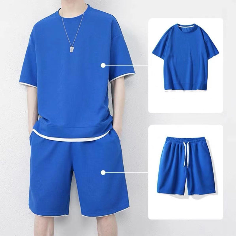 🎉 LIMITED TIME 50% OFF! 👕 Men's Waffle Knit T-Shirt & Shorts Set – Cooling Sensation Fabric & Relaxed Fit Design 💙