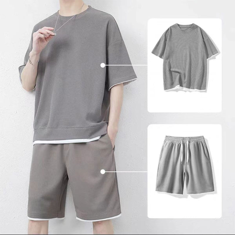 🎉 LIMITED TIME 50% OFF! 👕 Men's Waffle Knit T-Shirt & Shorts Set – Cooling Sensation Fabric & Relaxed Fit Design 💙