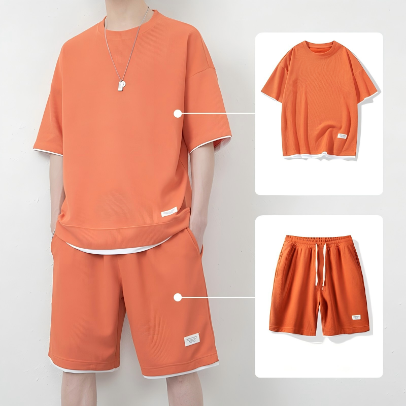 🎉 LIMITED TIME 50% OFF! 👕 Men's Waffle Knit T-Shirt & Shorts Set – Cooling Sensation Fabric & Relaxed Fit Design 💙