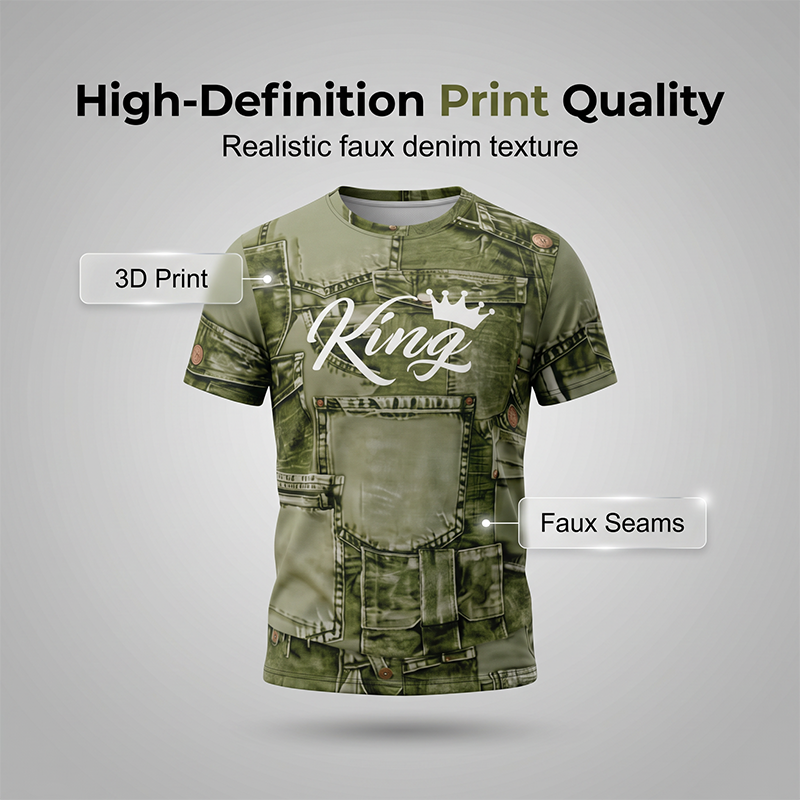 👕 50% OFF NOW! 🎉 Men's Casual Faux Denim Print T-Shirt & Shorts Set – Soft & breathable – Trendy denim look, perfect for summer or casual days 🩳✨