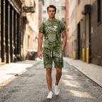 👕 50% OFF NOW! 🎉 Men's Casual Faux Denim Print T-Shirt & Shorts Set – Soft & breathable – Trendy denim look, perfect for summer or casual days 🩳✨